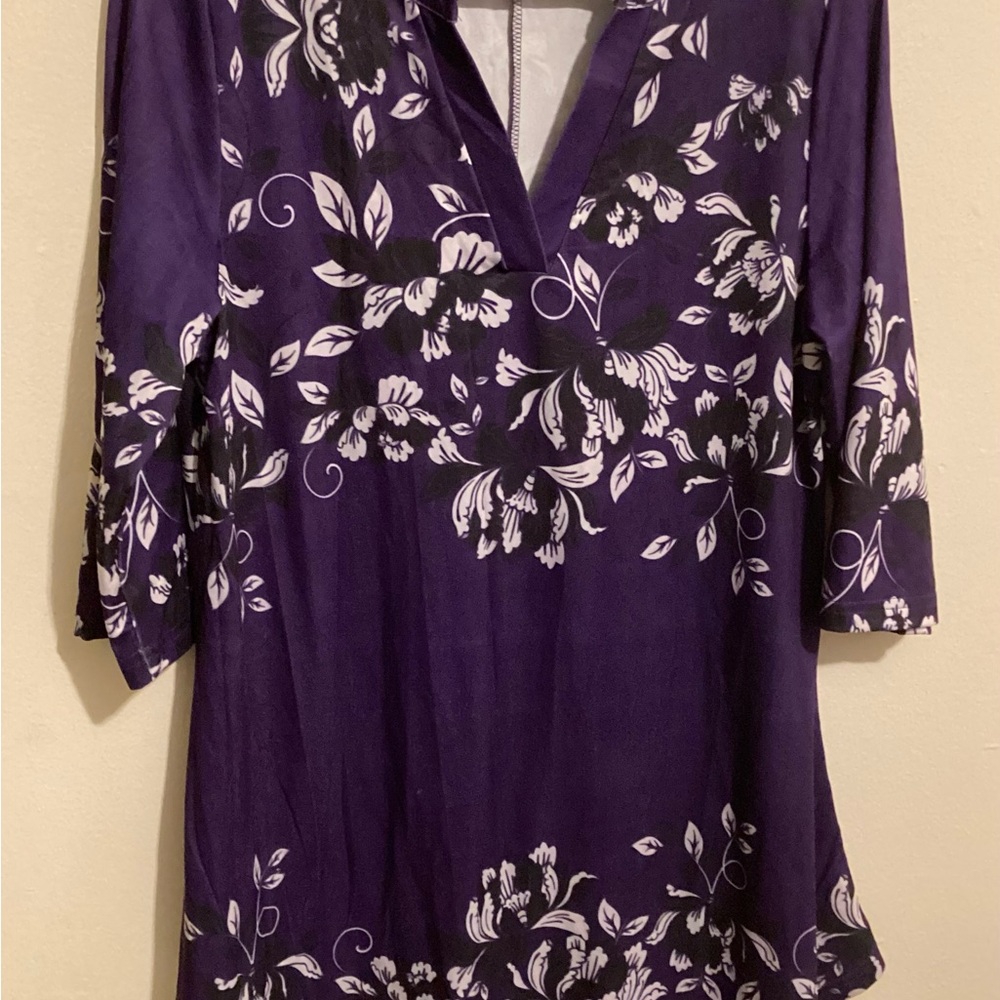 Purple 3/4 Sleeve Floral Tunic